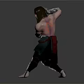 Warrior Character In Dynamic Martial Arts Stance With Ornate Armor And Muscular Build
