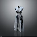 Elegant Light Blue Long Dress With V Neck Waist Belt And Silk Satin Fabric