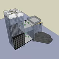 Modern High Rise Office Building With Glass Facade And Ground Greenery