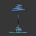3D Ice Themed Sculpture With Crossed Weapons Blue Spiral Aura And Ice Base
