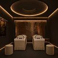 Modern Beauty Salon Interior Design With White Beauty Beds Ambient Lighting And Textured Brown Wall
