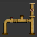 Yellow Industrial Pipes With Red Valves And Flange Connections System