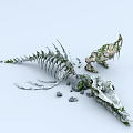 Dinosaur Skeleton With Partial Bones Covered In Moss And Scattered Stones 3d model