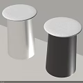 Two Modern Cylindrical Stools With Silver And Black Bodies And White Round Seats