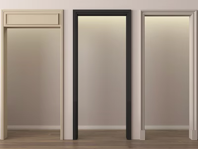 Different Colors Door Frames With Simple Design On Light Colored Walls And Wooden Floor 3d model