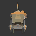 Vintage Wooden Carriage Model With Orange Wheels And Top Mounted Device