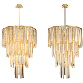 Modern Golden Frame Chandeliers With Transparent Glass Rods Illuminated