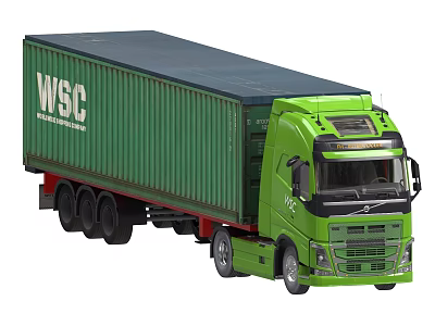 Green Cargo Truck Featuring WSC Logo On Container Trailer Body 3d model