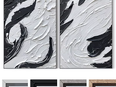 Black And White Abstract Painting With Textured Brushstrokes Modern Acrylic Canvas Art Wall Decor 3d model