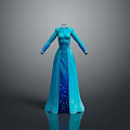 Blue Sparkling Long Dress With Snowflake Patterns Displayed On Gray Background With Reflection 3d model