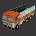 Orange and White Dump Truck With Open Bed Green Railings and Multiple Wheels