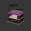 Modern Upholstered Stool With Metal Frame Small Tabletop And Lower Shelves
