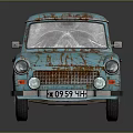 Vintage Blue Rusted Classic Car With Scratched Body On Black Background