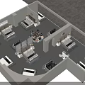 Modern Indoor Rest Space Layout With Multiple Beds Small Tables Lamps And Screens 3d model