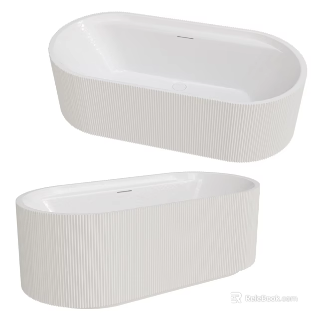 Elegant Modern Freestanding Bathtub with Ribbed Exterior and White Ceramic Finish 3d model 