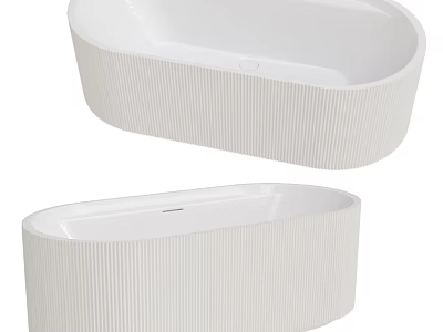 Elegant Modern Freestanding Bathtub with Ribbed Exterior and White Ceramic Finish 3d model
