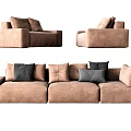 Modern Brown Modular Fabric Sofa Set With Multiple Decorative Cushions 3d model
