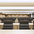 Modern Conference Room With Long Table Black Chairs Large Screen And Lighting 3d model