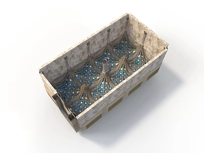 Rectangular Decorative Stone Structure With Intricate Blue And Gold Interior Patterns 3d model
