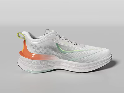 Lightweight White Sports Shoes With Orange Accents Green Details And Mesh Upper 3d model