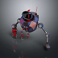 Rusty Mechanical Creature With Spherical Body Red Antenna Black Window Eyes And Metal Limbs