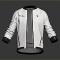 White Stand Collar Jacket With Black Trim Chest Logo And Mele Run Text
