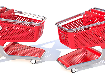 Red Shopping Carts As Public Facility With Perforated Metal Frame And Wheels For Supermarket 3d model