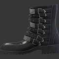 Stylish Black Leather Boots With Decorative Metal Studs And Strappy Design Details