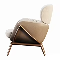 Elegant Beige Fabric Upholstered Single Sofa with Curved Wooden Frame and Modern Design