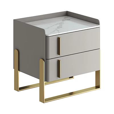 Modern Bedside Table With Gray Drawers Gold Metal Frame And Marble Top 3d model