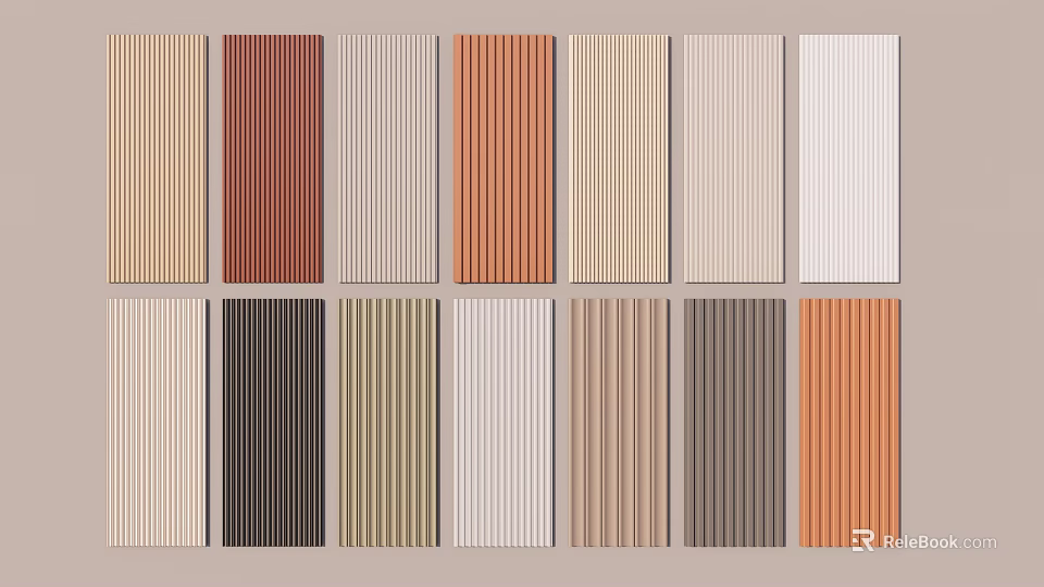 Assorted Decorative Wall Panels With Striped Textures And Various Colors 3d model