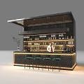Modern Café Bar Interior with Green Stools Barista Hanging Lights and Cup Shelves