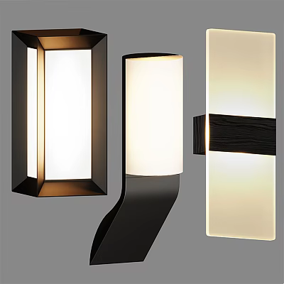 Modern Wall Lights With Stylish Different Shapes And Black Wooden Accent Design 3d model