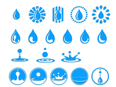 Blue Water Drop Brand Logo Collection With Various Stylish Icon Designs 3d model