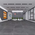 Modern Front Desk Reception Area With Company Logo Potted Plants And Spacious Design