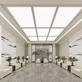 Elegant Front Desk Reception Area With Chinese Landscape Decor White Sofas Plants And Marble Floor