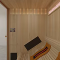 Modern Sauna Room With Wooden Structure Glass Door And Red Seats Interior