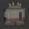 Vintage Tram Model With Red And Beige Body Yellow Chimneys And Windows