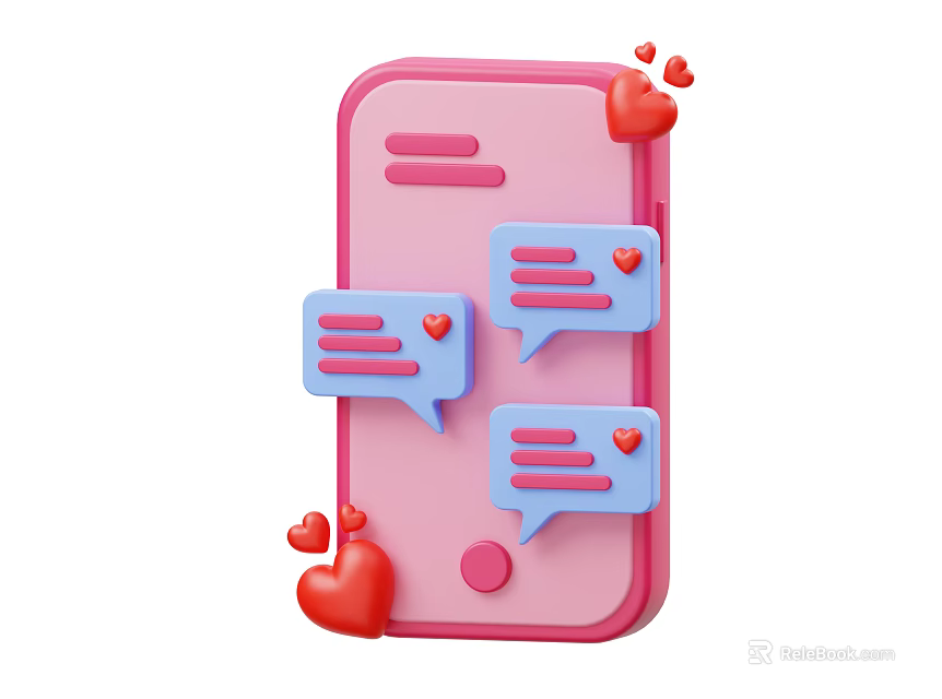 Smart Pink Smartphone With Blue Chat Bubbles And Red Hearts Design 3d model 