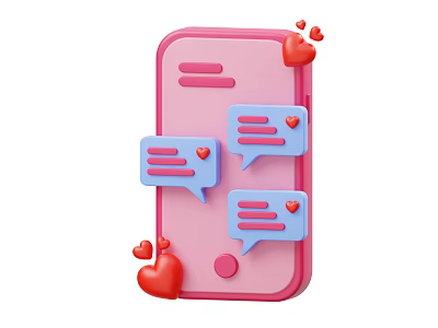 Smart Pink Smartphone With Blue Chat Bubbles And Red Hearts Design 3d model