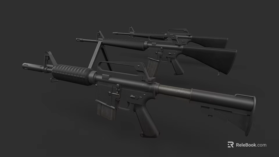 Modern Black Tactical Rifles With Military Style Magazine Barrel And Stock 3d model 
