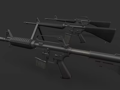 Modern Black Tactical Rifles With Military Style Magazine Barrel And Stock 3d model