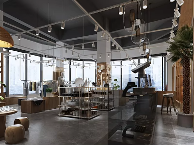 Modern Clothing Store Open Layout With Apparel Display Racks And Bright Lighting 3d model
