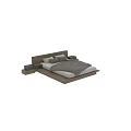 Modern Double Bed With Wooden Frame Minimalist Headboard And Gray Bedding