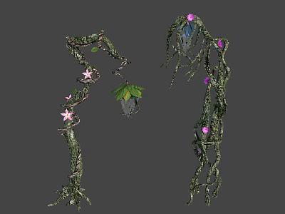 Lush Green Vines Adorned With Pink Flowers And Hanging Potted Plants 3d model