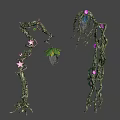 Lush Green Vines Adorned With Pink Flowers And Hanging Potted Plants