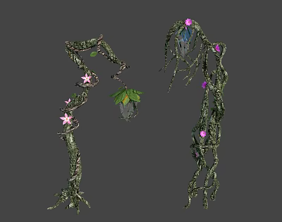 Lush Green Vines Adorned With Pink Flowers And Hanging Potted Plants 3d model