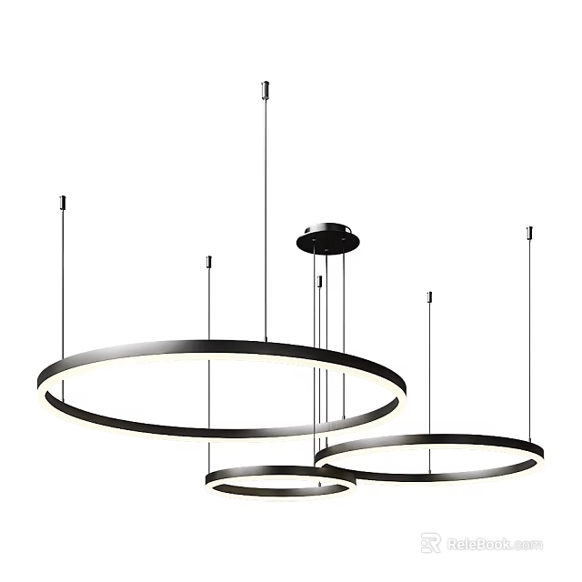 Modern Black Circular Chandelier Design With Multiple Hanging Ring Structures And Contemporary Style 3d model