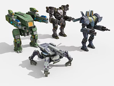 Smart Robotic Machines With Diverse Mechanical Designs And Weapon Features 3d model