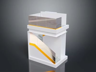 Modern Two Story Architecture With Glass Railing And Yellow Staircase Design 3d model